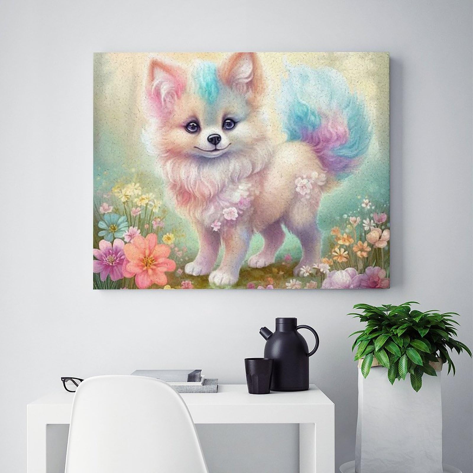 油絵 菅家令子 絵 絵画インテリア額付(黒) uF6-071619 子犬と女の子