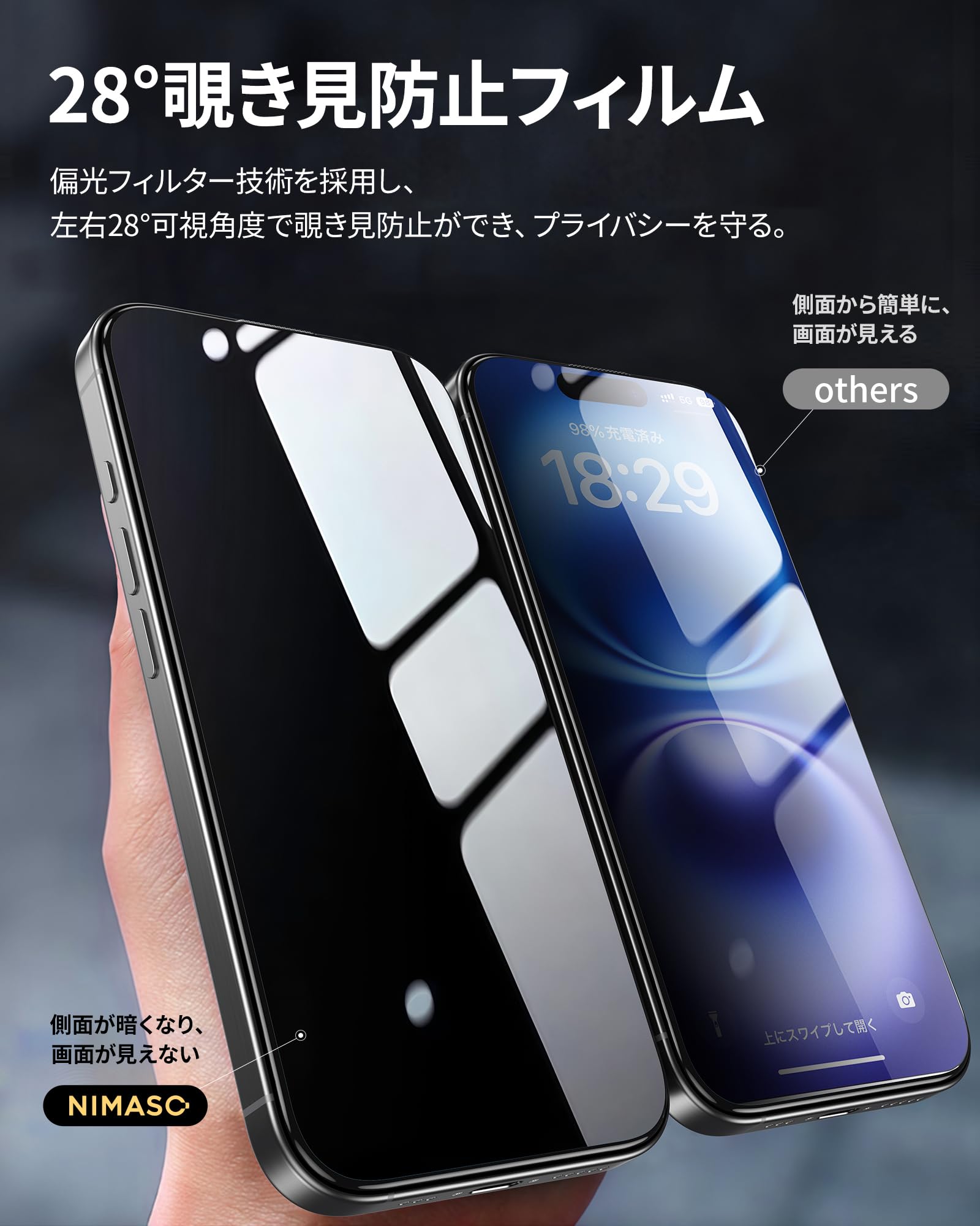 Amazon | NIMASO 覗き見防止 iPhone 16 / iPhone 15 用 ガラスフィルム