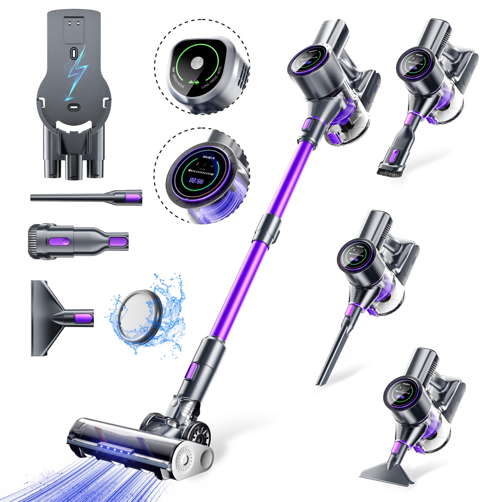 Amazon | SMARTAI コードレス掃除機 33000pa強力吸引 2つのLCDタッチ