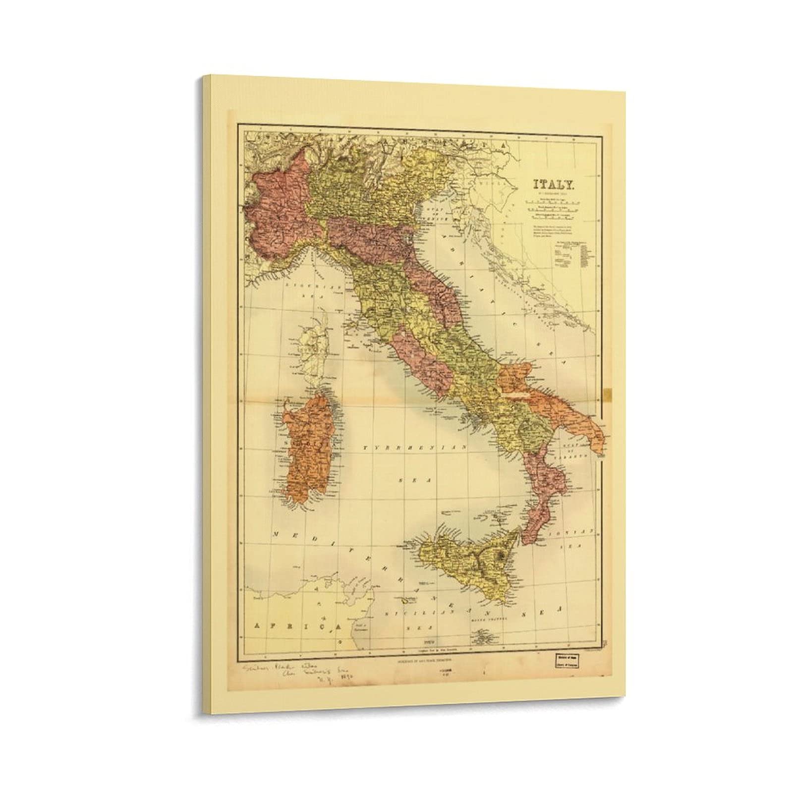 Amazon｜イタリアのヴィンテージ地図1890年インテリアアートポスター