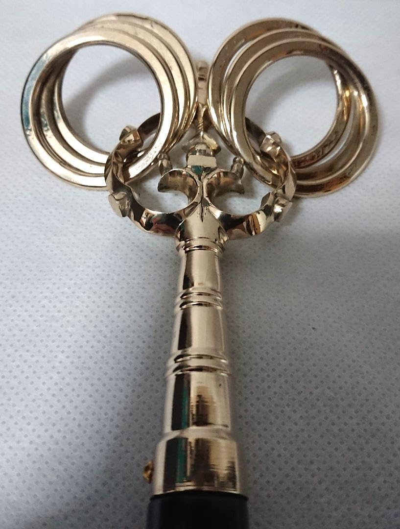 Amazon.co.jp: 《金属工芸品》錫杖 六環 真鍮製 本焼 黒檀柄付 京都