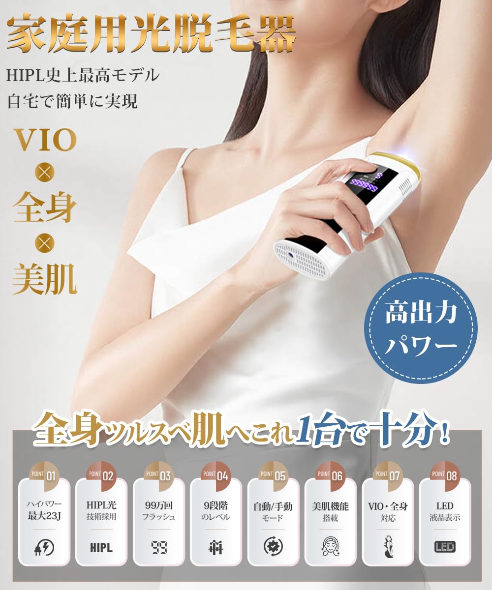 Amazon | 脱毛器 vio対応 【サロン級HIPL光脱毛器・99万発照射】 家庭