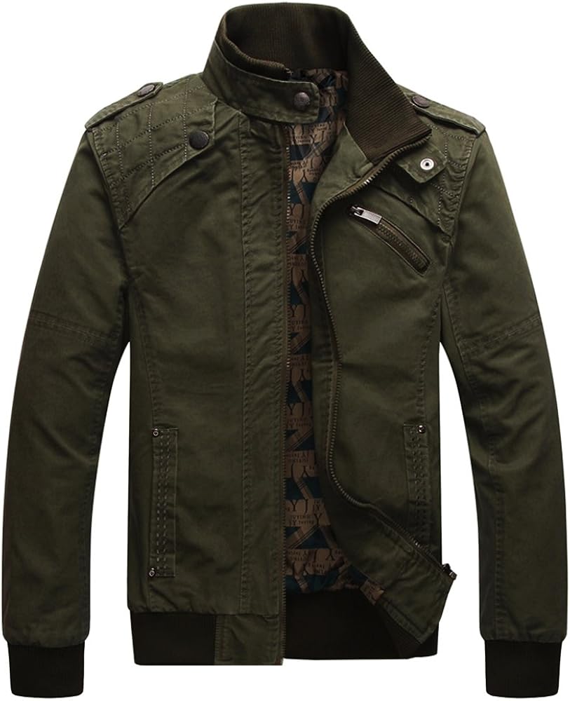 Dwar Men's Casual Long Sleeve Full Zip Jacket with Shoulder Straps