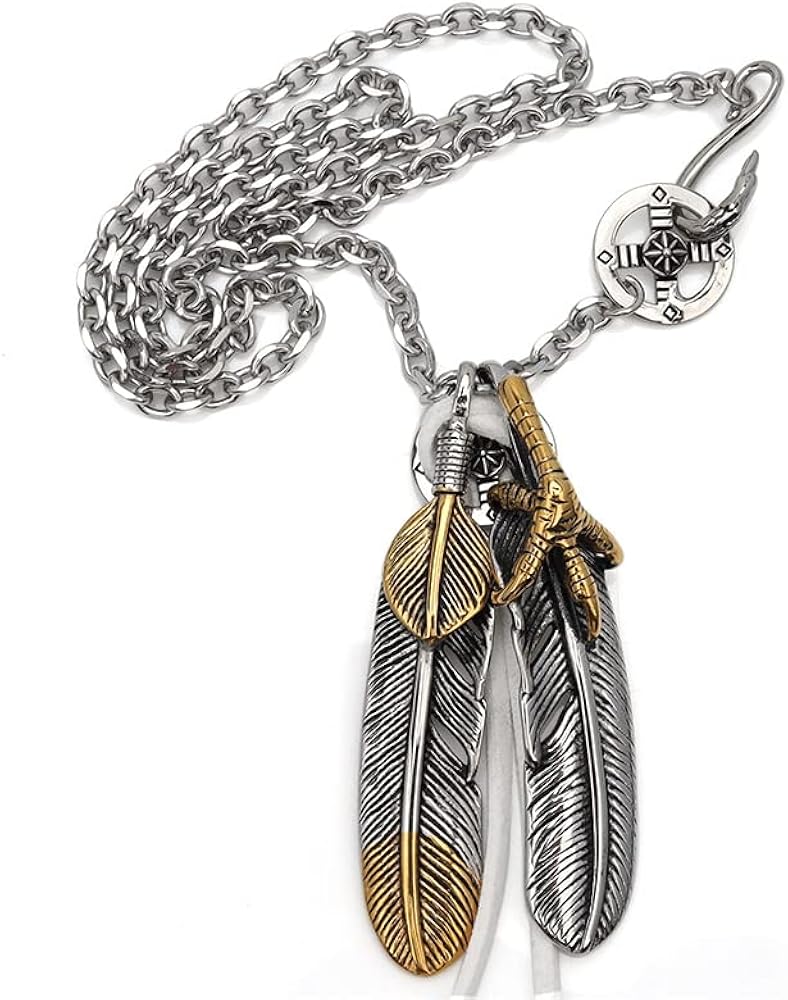 Amazon | [silver KYASYA]ステンレス素材 特大フェザーネックレス