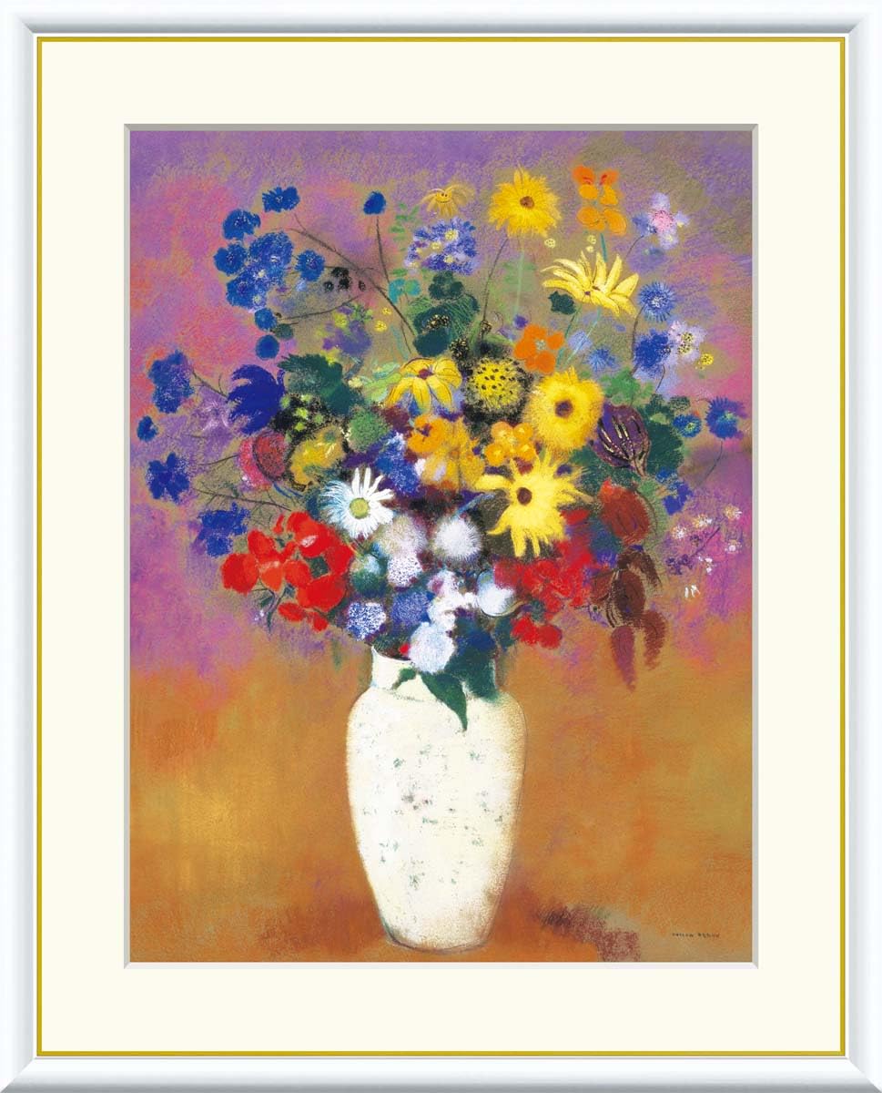 Amazon.co.jp: ルドン「白い花瓶の花」高精細ジクレー版画 手彩入り 新