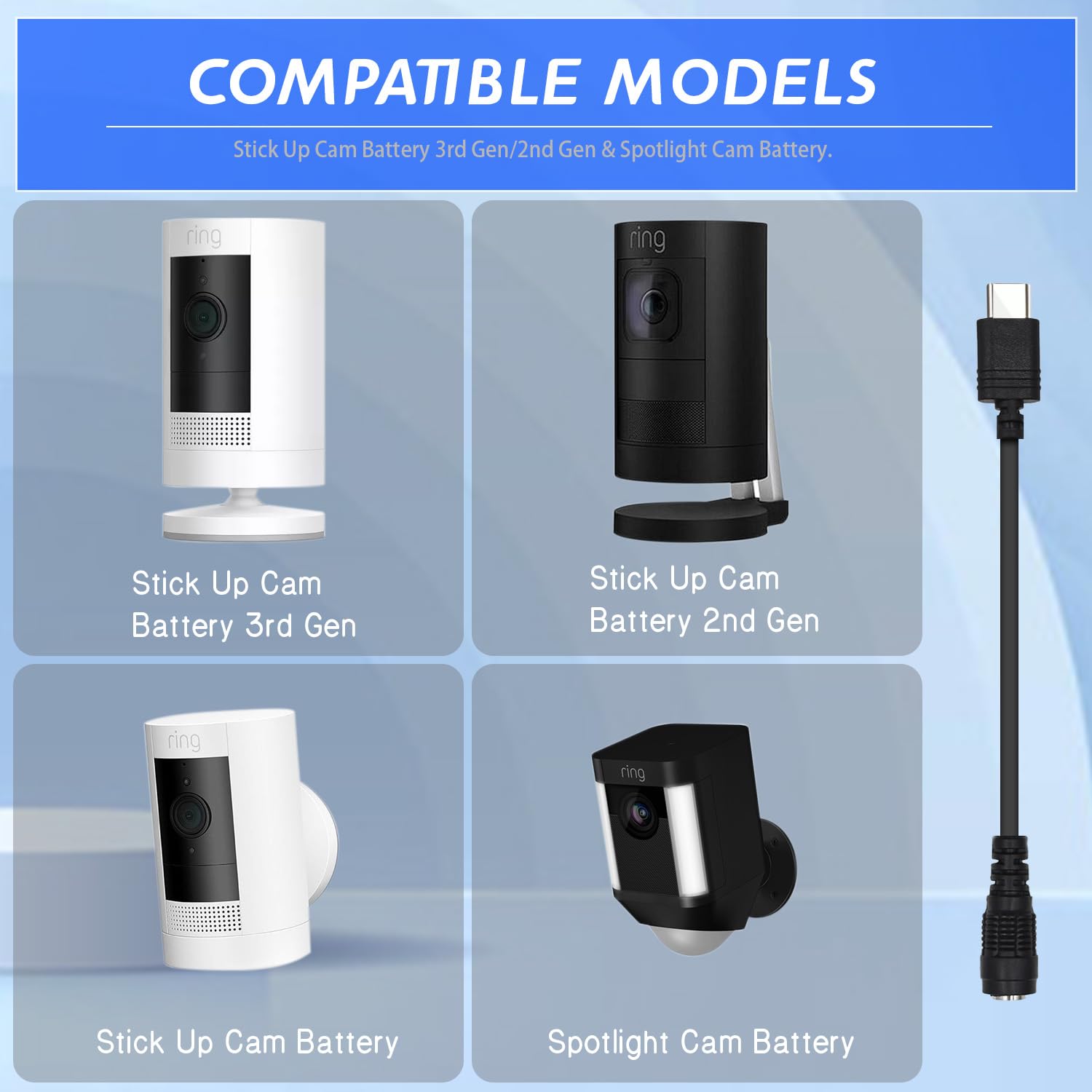 Amazon | 充電ケーブル電源アダプター リングスティックアップカム