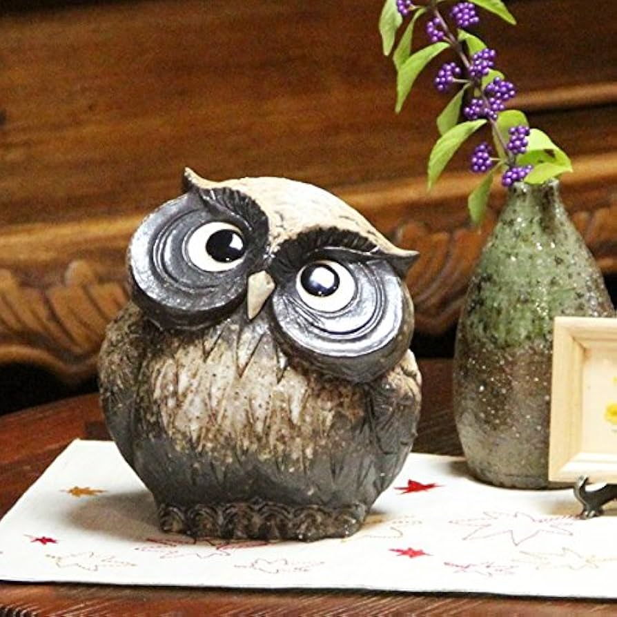 Amazon.co.jp: 信楽焼 首かしげ(5号, 粉引き)【fu-0132】 ふくろう 梟