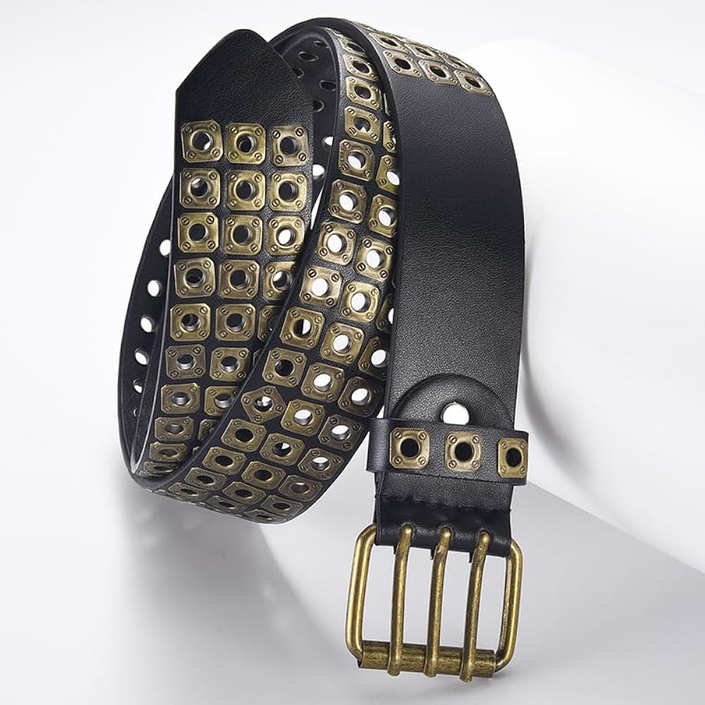 Namzi 3 Row Studded Belts Punk Hip Hop Personalized Faux Leather