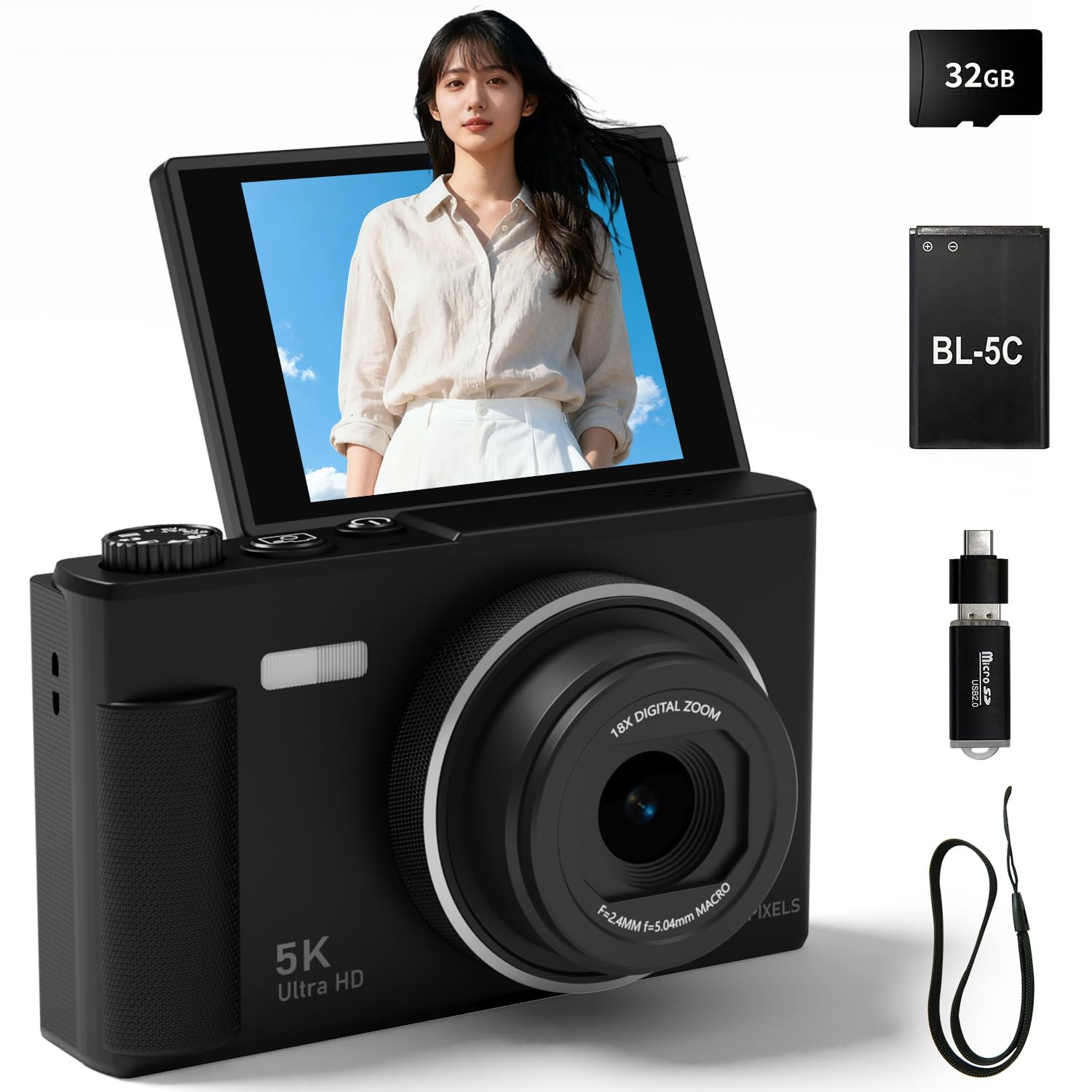 Amazon | Fesaymi デジカメ 5K 7500万画素 デジタルカメラ 180度回転