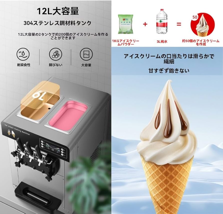 Amazon | NYHGOXM 業務用アイスクリームメーカー ワンタッチ全自動 12L