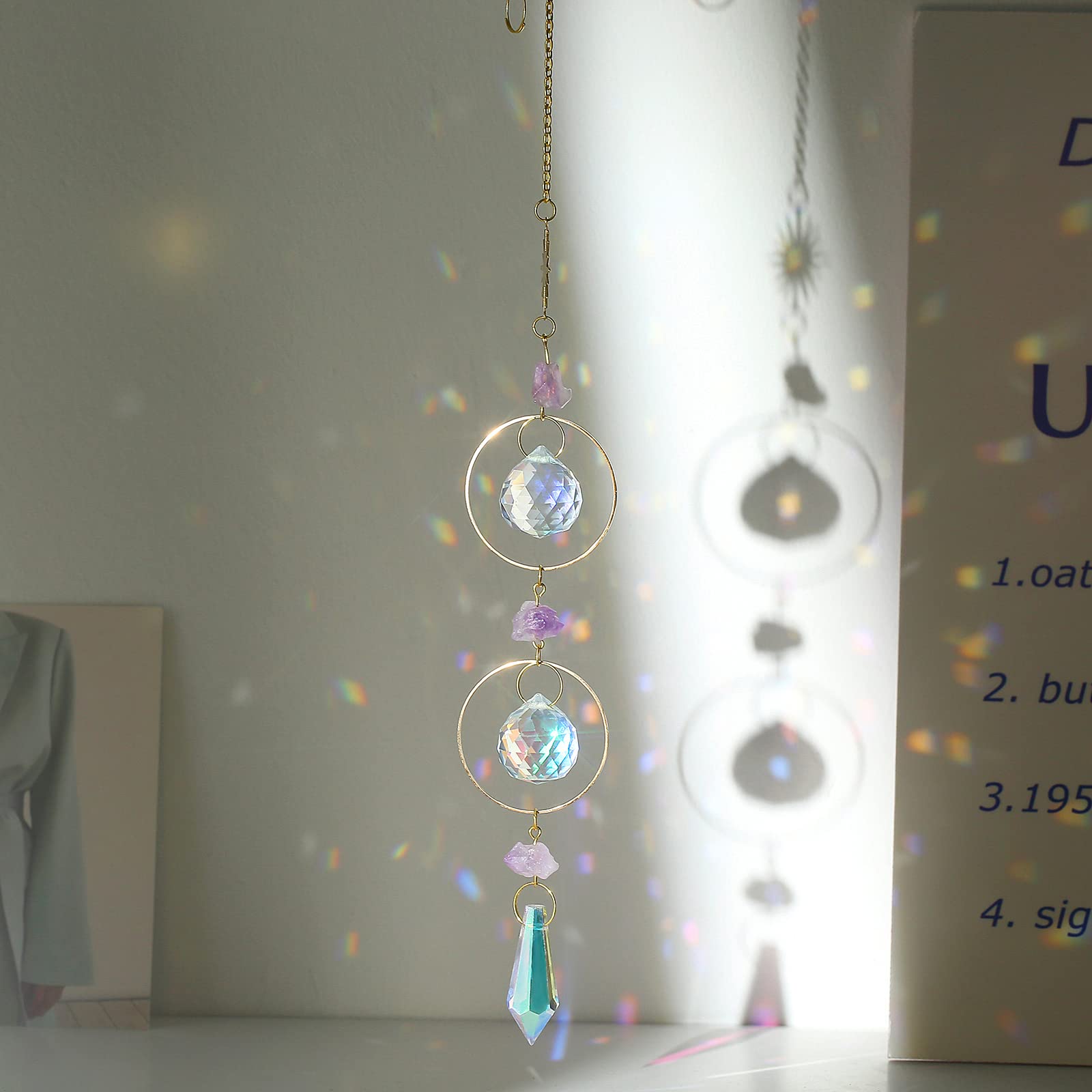 Amazon.co.jp: TENGFENG 天然水晶付きサンキャッチャー アメジスト