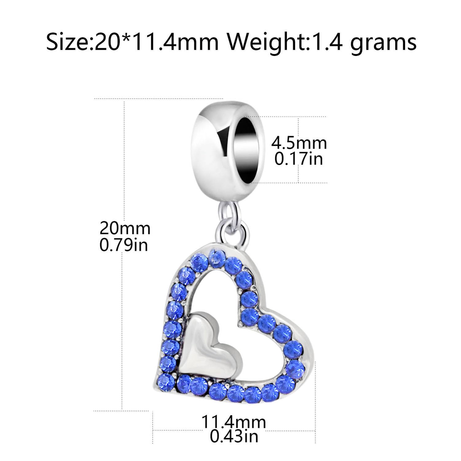 Amazon.com: Heart Charm with Crystal Charm 925 Sterling Silver