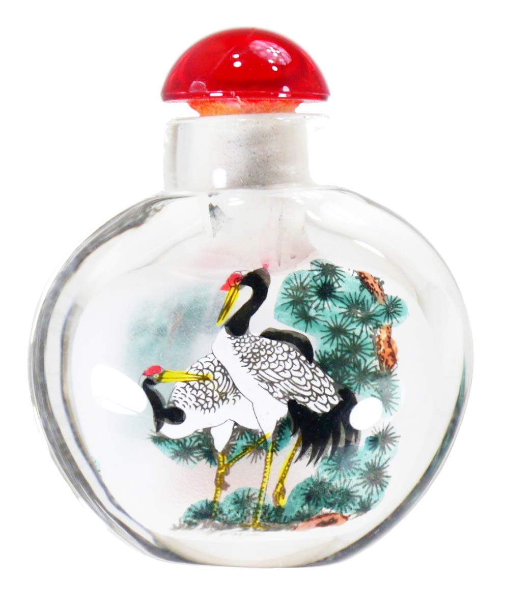Amazon.co.jp: 鼻煙壺 (小) 鶴 中国伝統工芸品 内絵ガラス瓶 スナッフ