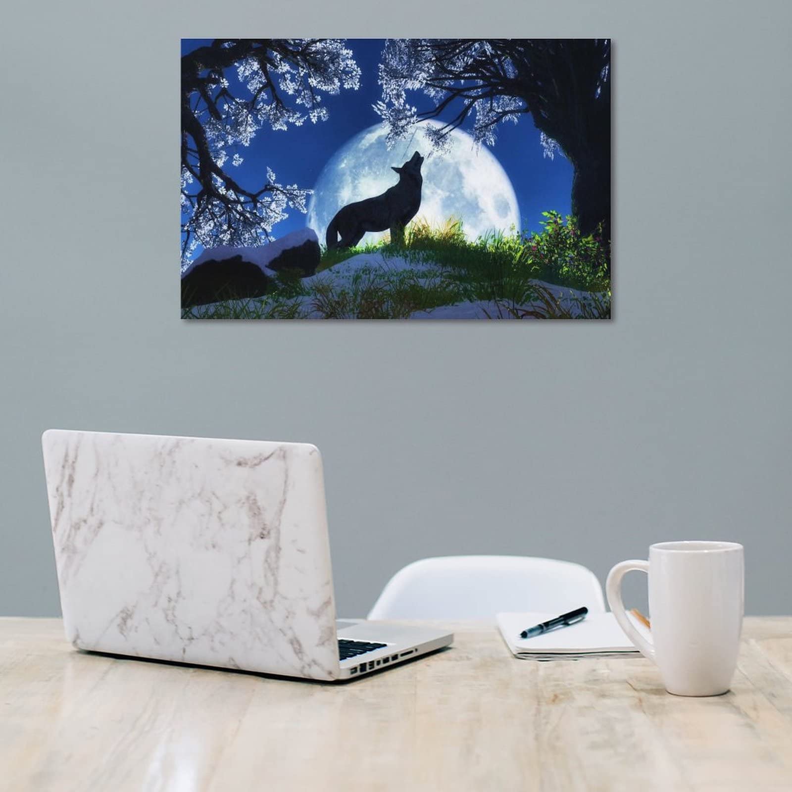 Amazon.co.jp: 絵画 満月の狼の遠吠えインテリア 絵画 動植物の自然