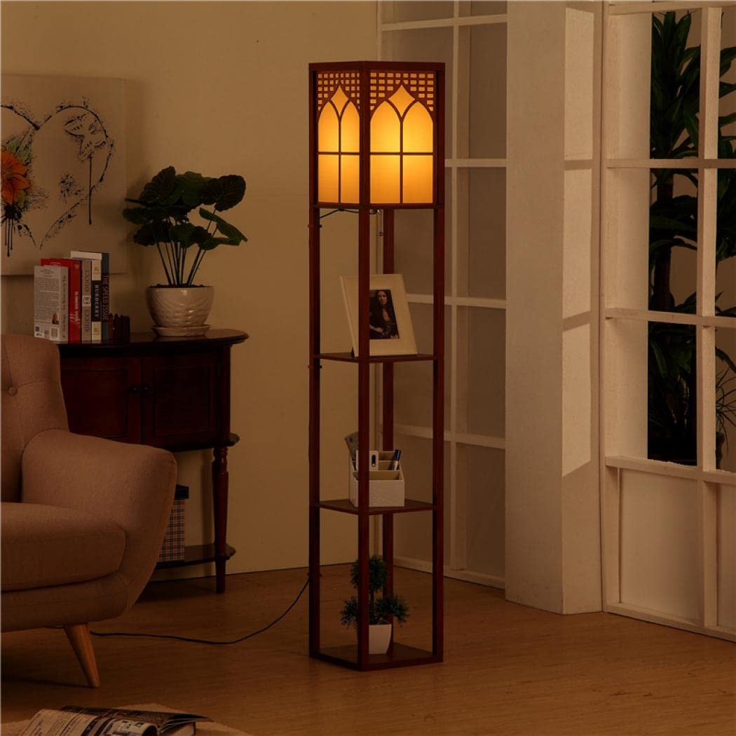 Amazon.co.jp: フロアスタンド 棚付き 3段 木製 フロアライト フロア