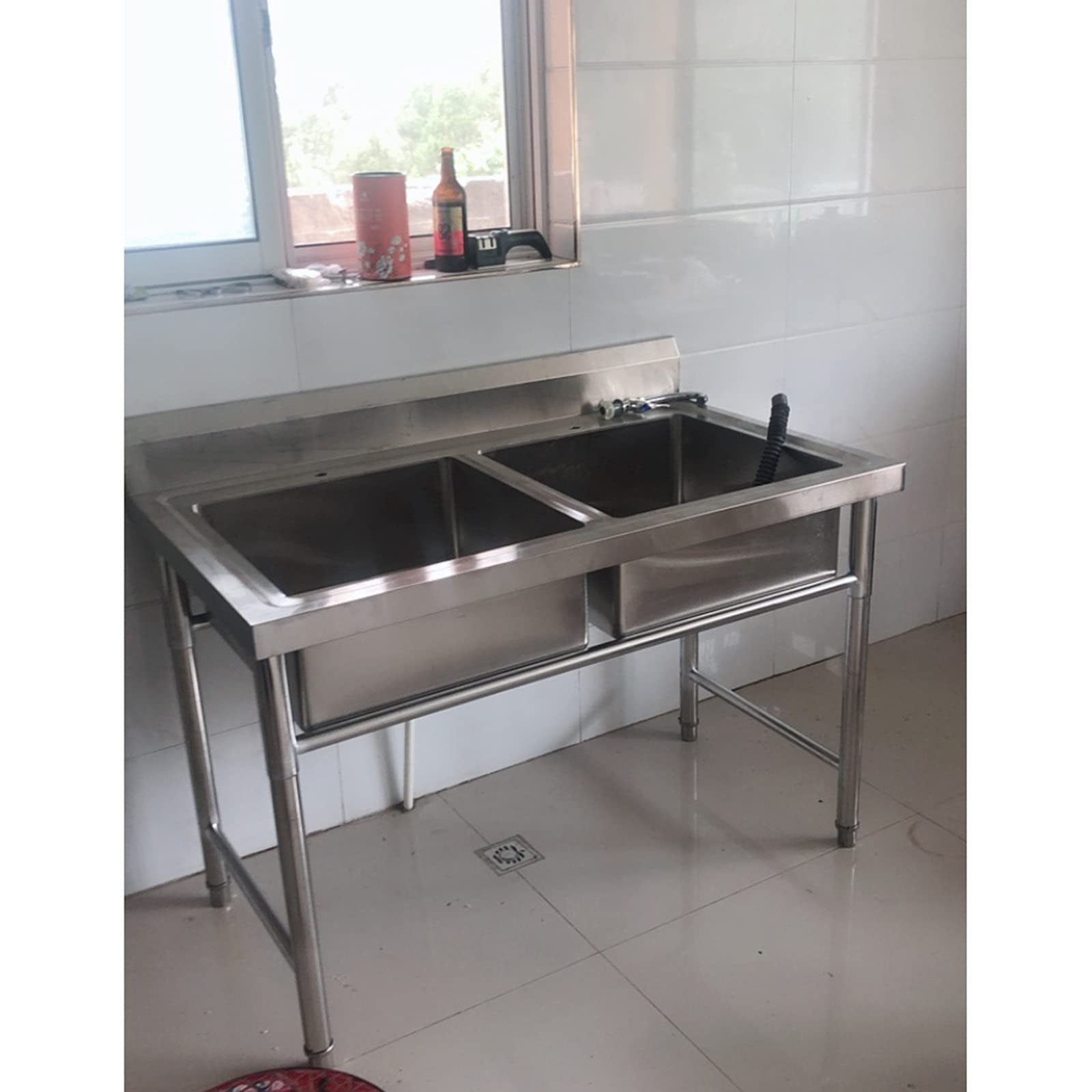 Amazon.co.jp: キッチン用流し台 ダブルシンク 蛇口付き 簡易流し台