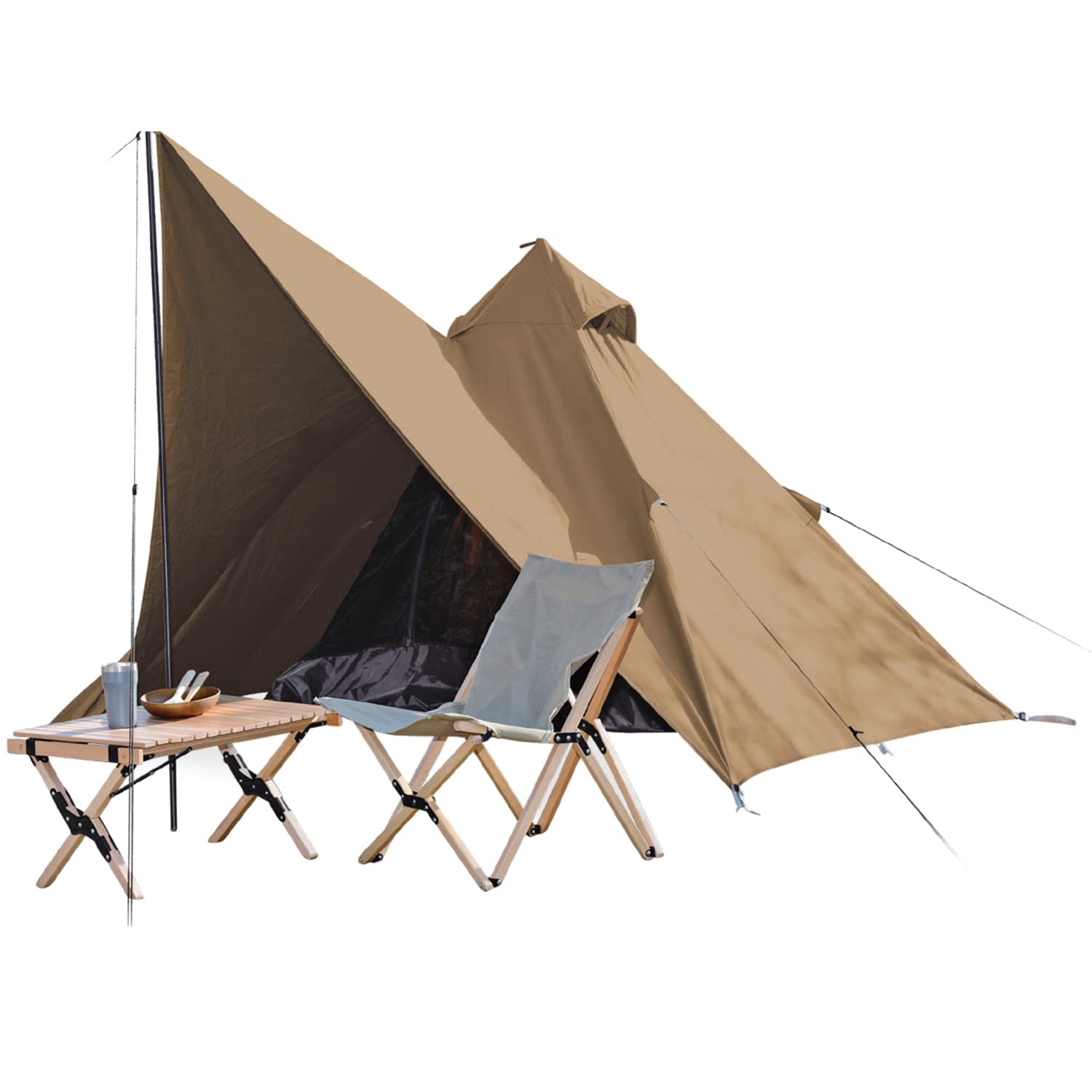 Amazon | 山善(YAMAZEN) 難燃TC素材採用ワンポールテント ブラウン TOP