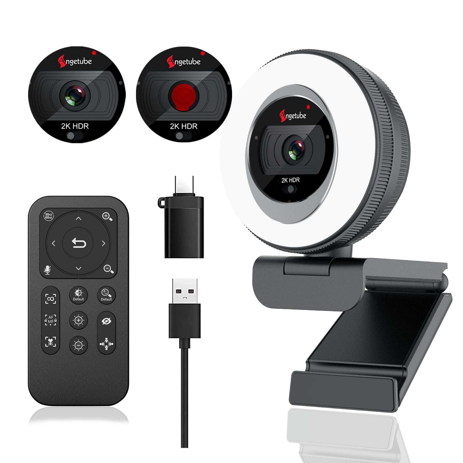 Amazon.co.jp: Angetube webカメラ、2K ウェブカメラ ライト付き、自動