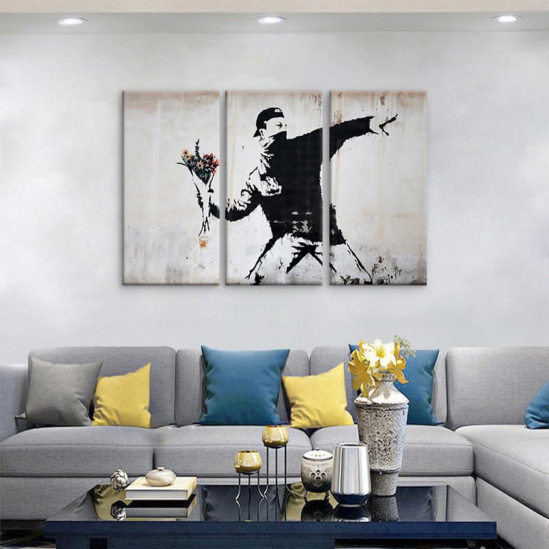 Amazon.co.jp: バンクシー 花束を投げる男 アートパネル 3枚 飾り絵