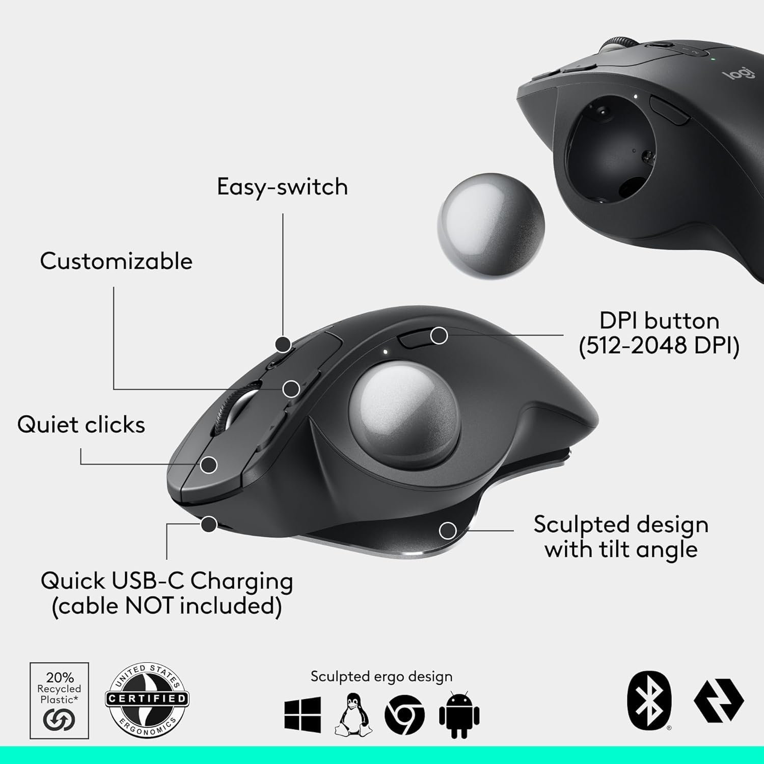 Amazon.com: Logitech MX Ergo S Wireless Trackball Mouse, 2.4 dpi