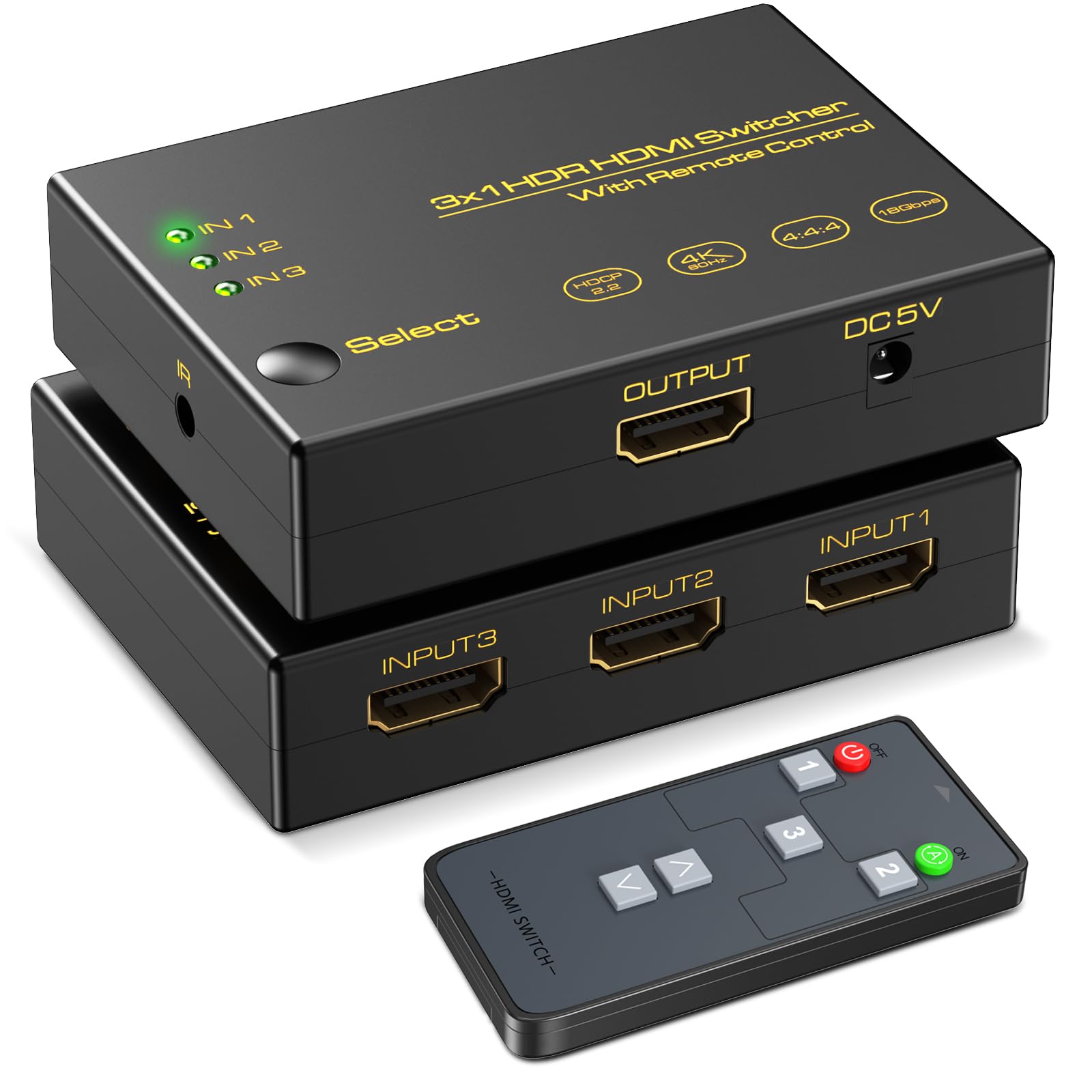 Amazon | HDMI切替器3入力1出力4K60Hz【リモコン改良】 HDCP2.2HDR 3D