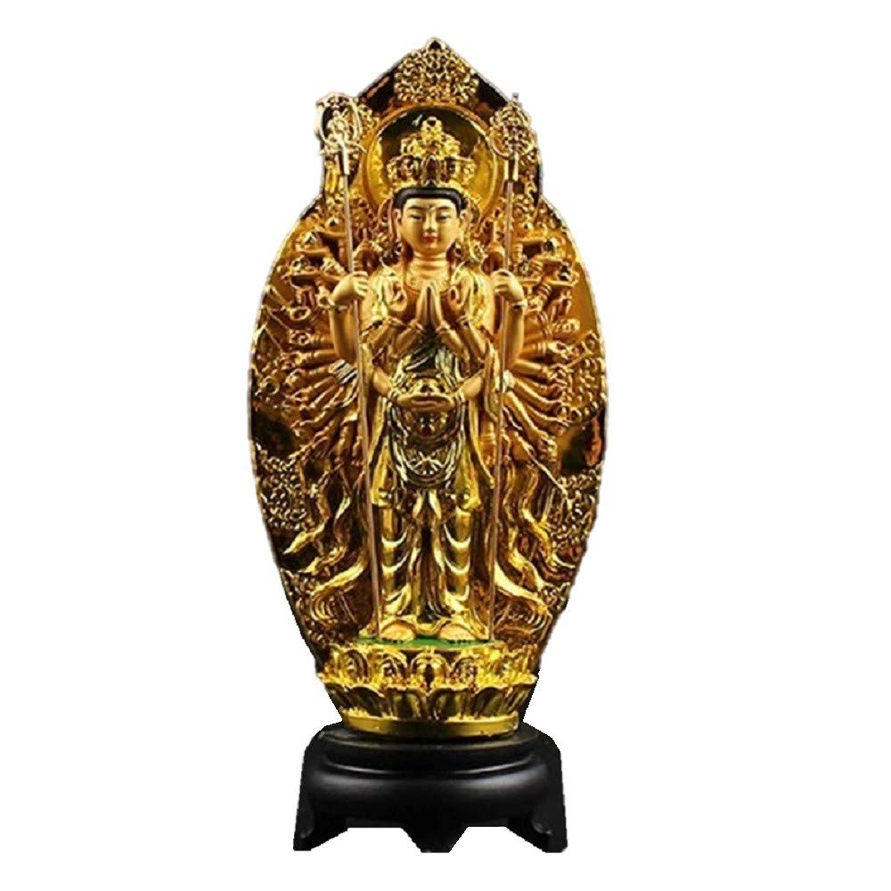Amazon｜[AiO JAPAN] 置物 黄金 千手観音菩薩 杖 両手 風水 置物 仏像