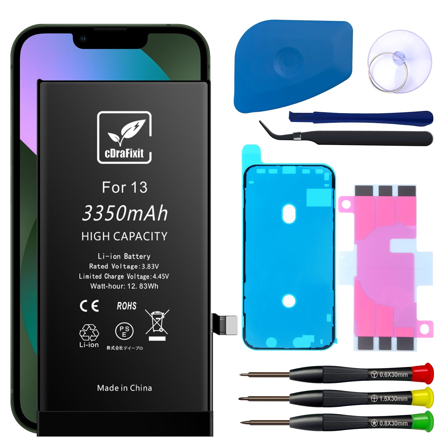 Amazon | cDraFixit For iphone13 バッテリー交換 3350mAh: iいphone13