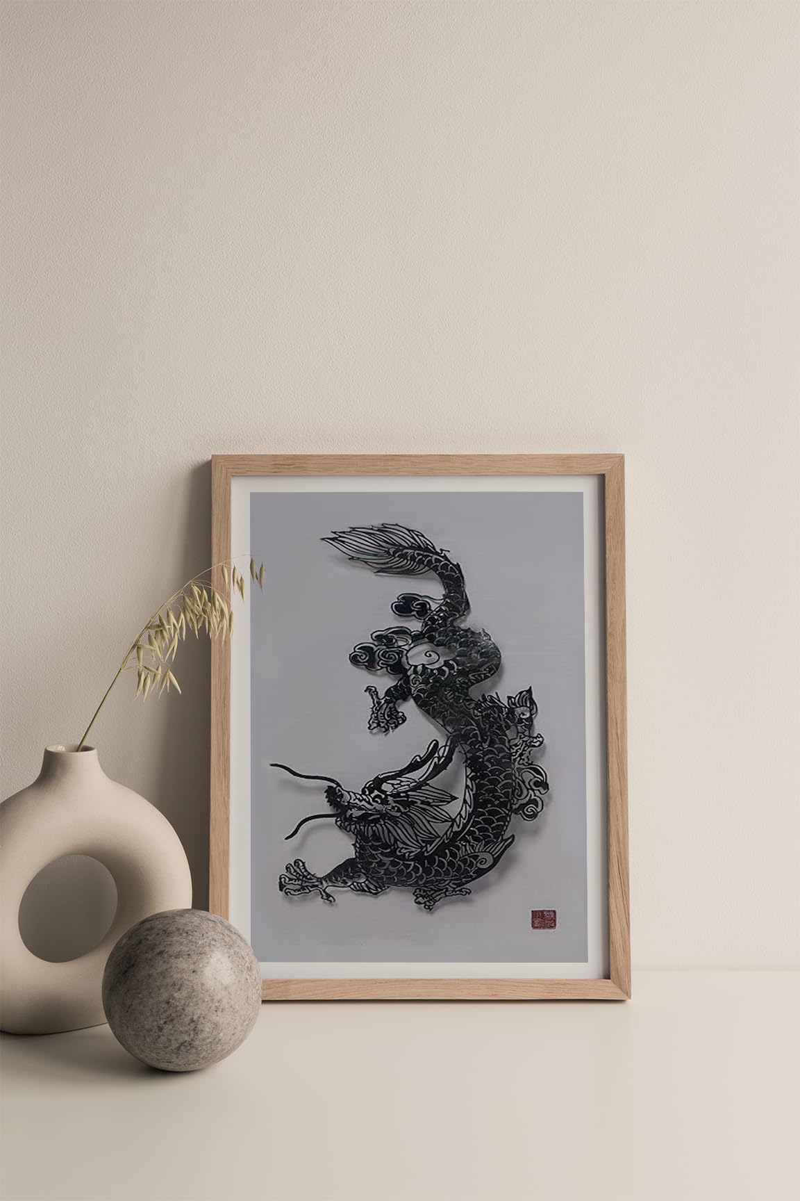 Amazon.co.jp: 中国風茶室禅意水墨掛け絵廊下壁画黒竜図案中国伝統模様