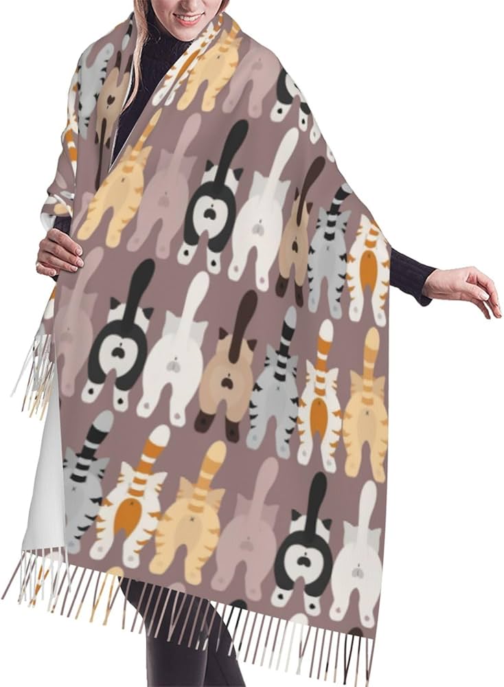 Amazon.co.jp: カシミヤマフラー 面白い ネコ柄 猫柄 レンドウール