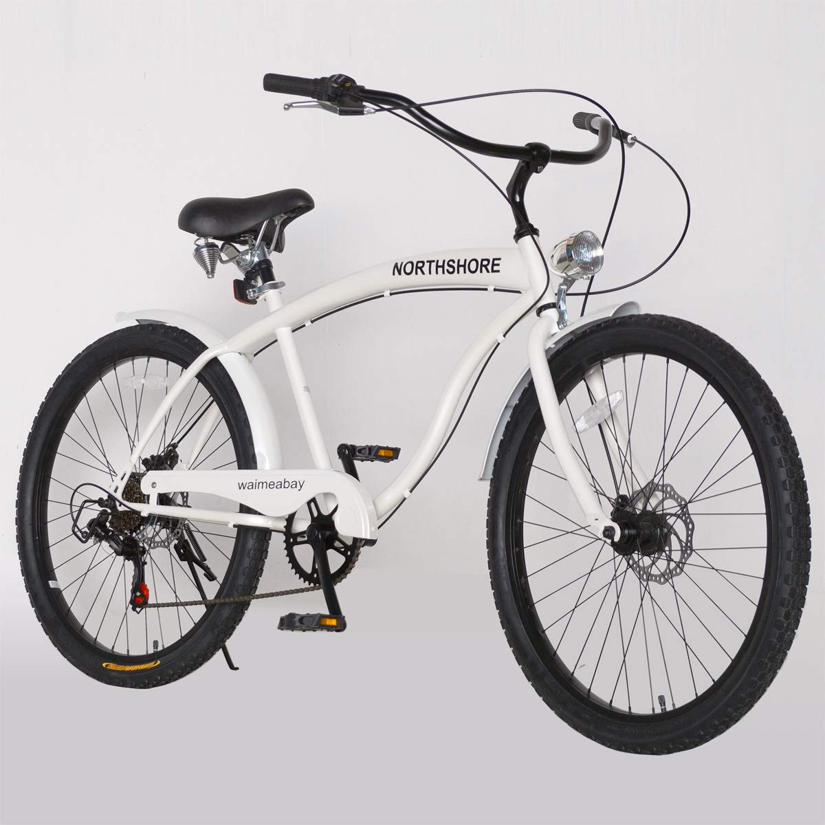 Amazon | (WHITE) ディスクブレーキ搭載 ビーチクルーザー 自転車