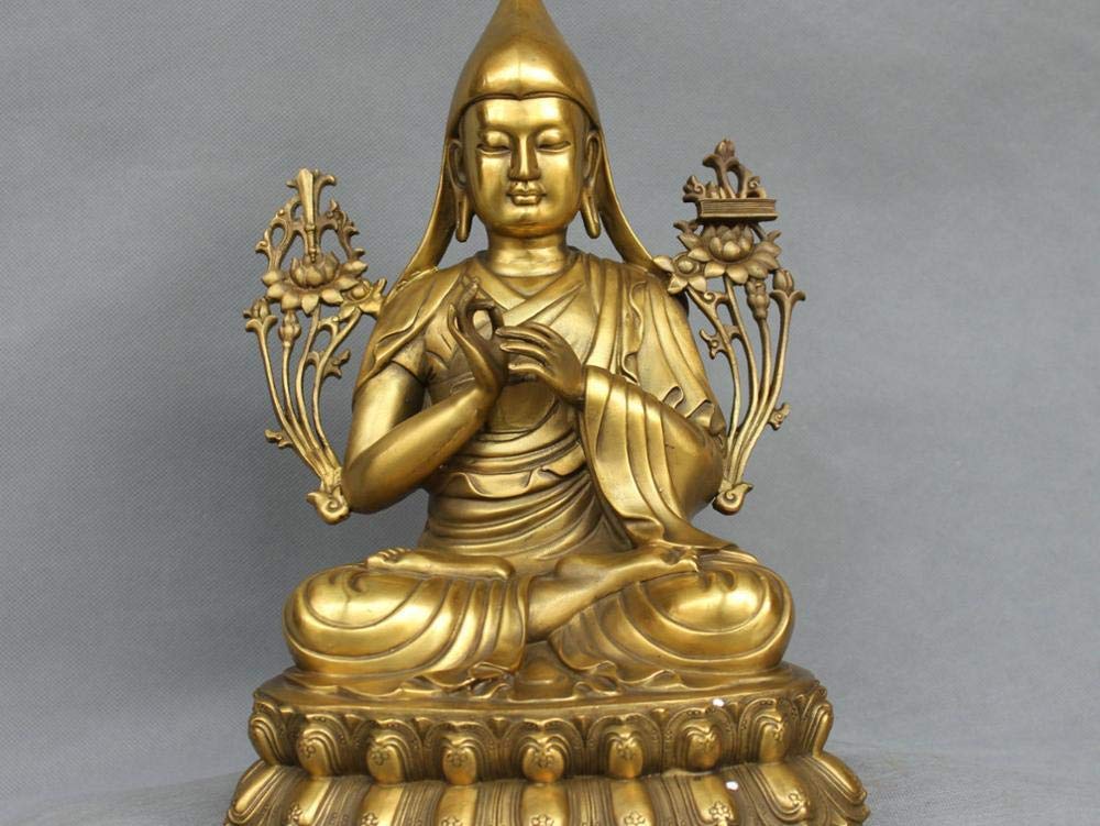 Amazon｜像の壁画の彫刻 中国チベット仏教ブロンズツォンカパ教祖僧侶