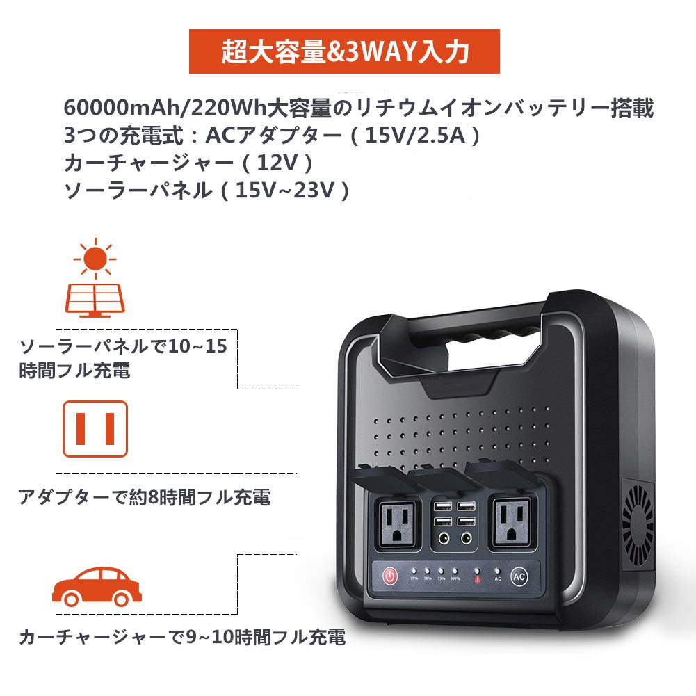 Amazon.co.jp: SinKeu ポータブル電源 220Wh/60000mAh 家庭用蓄電池