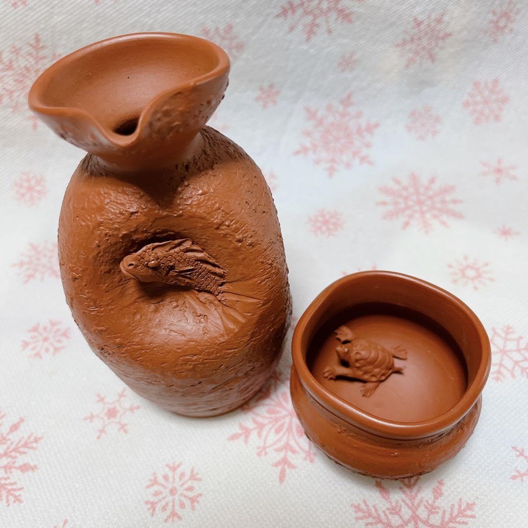 Amazon.co.jp: 常滑焼 名工 不識庵 素三 井上素三 徳利鲷魚 ぐい呑亀