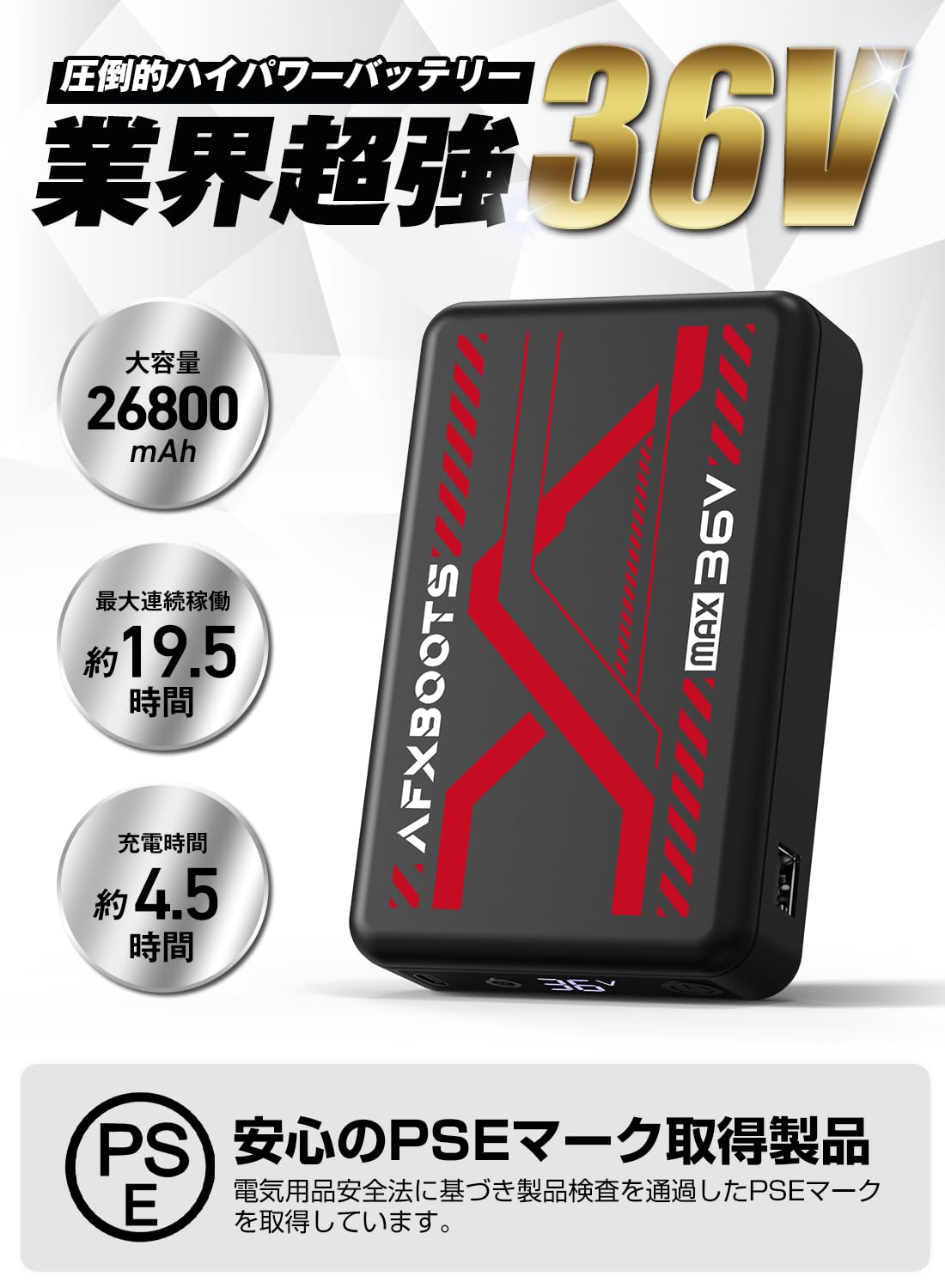 Amazon | LABEWVI バッテリー 36V超高出力 26800mAh 5段階風量調節