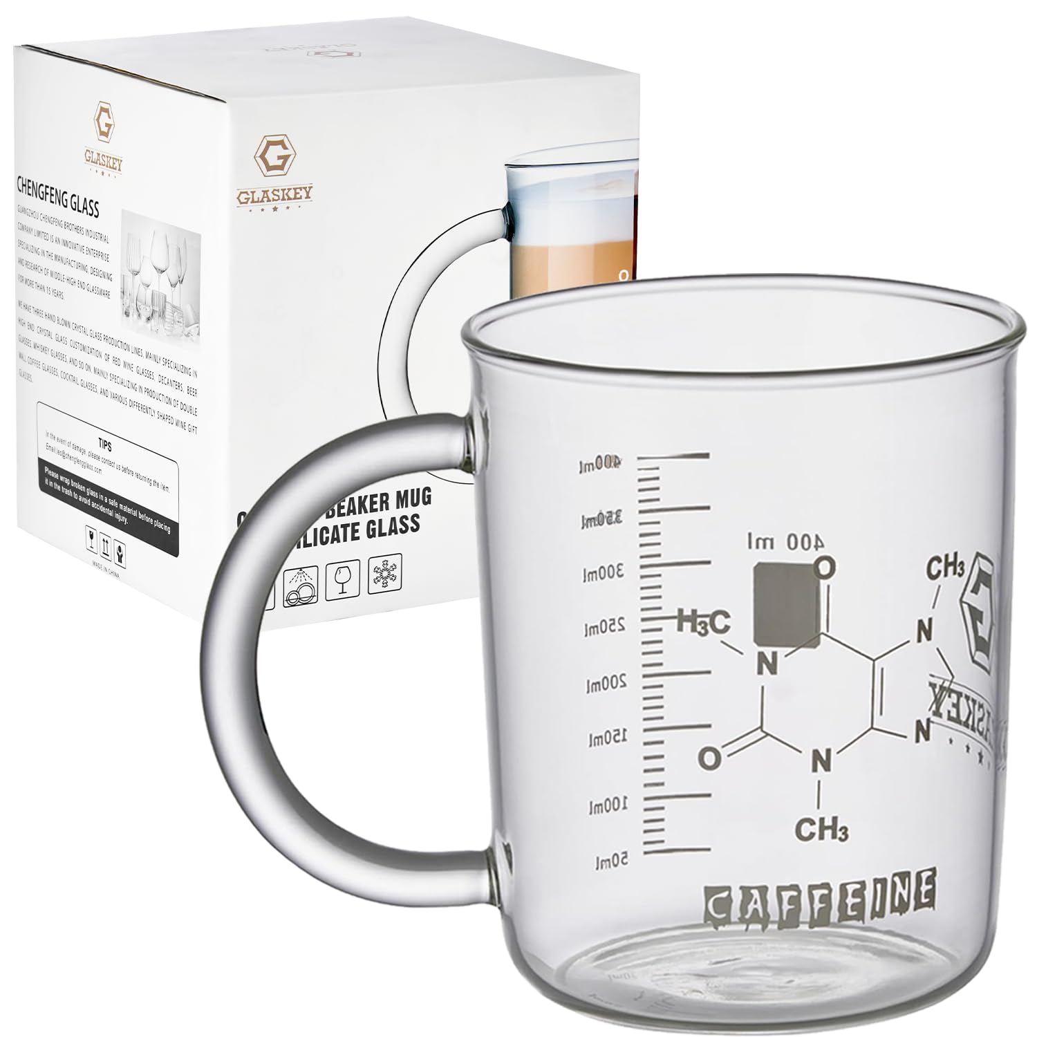 Amazon.com: GLASKEY Caffeine Beaker Mug,16 oz Anti-Dripping