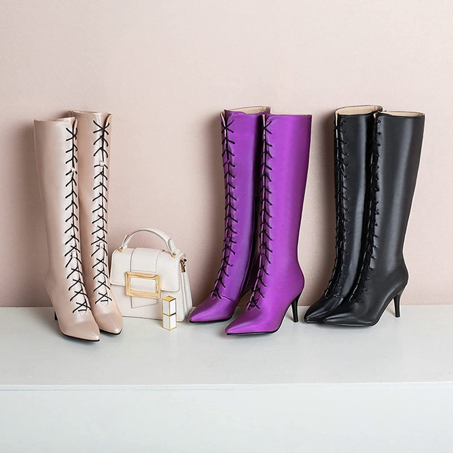 Amazon.co.jp: ロングブーツ レディース 編み上げブーツ ピンヒール