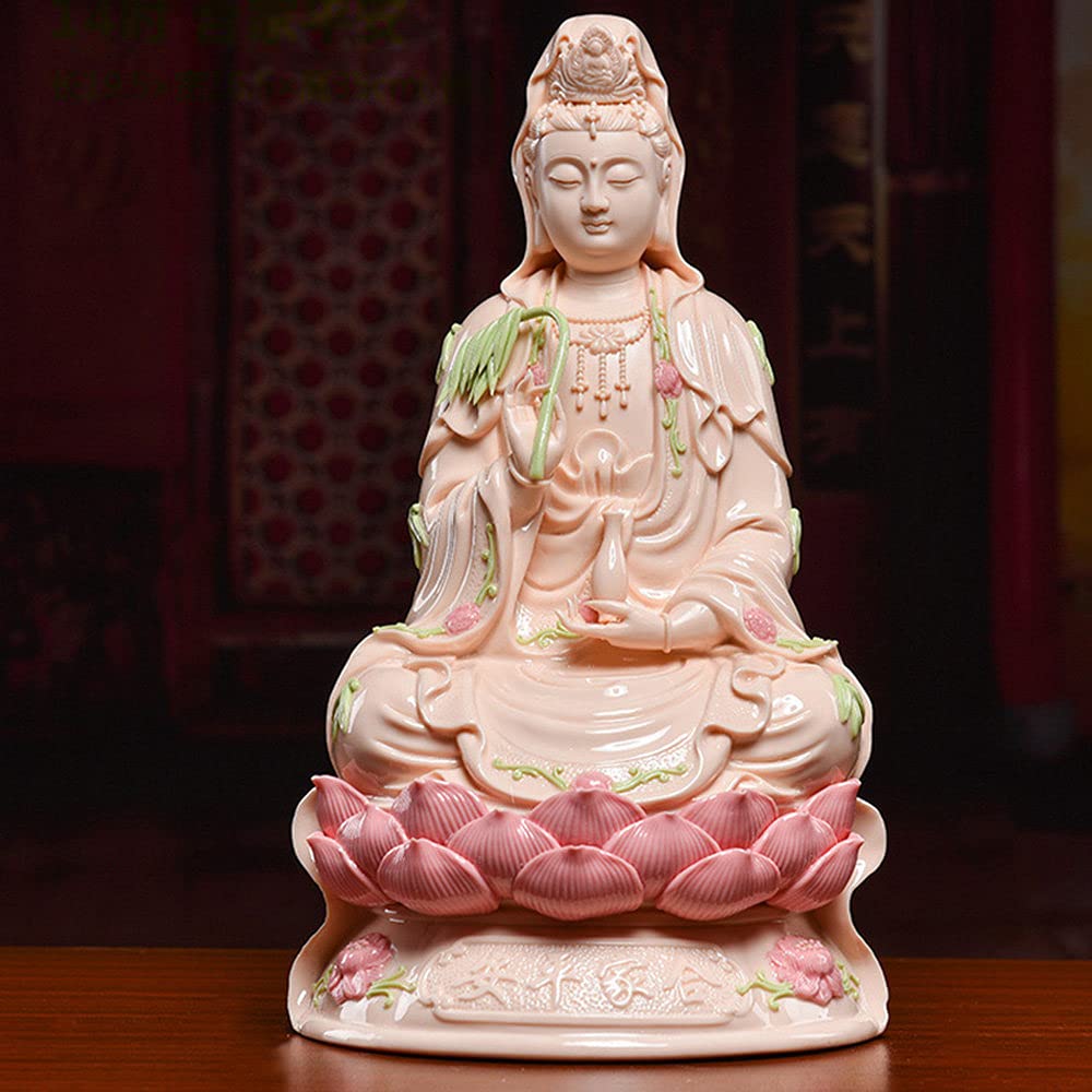Amazon.co.jp: 観音菩薩仏像、白い磁器座蓮観音菩薩工芸品、風水品観音