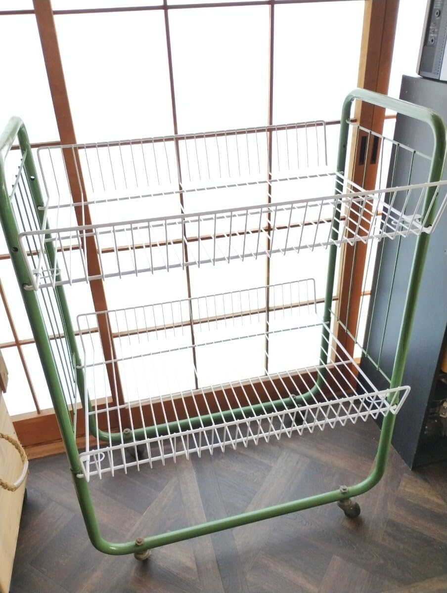 Amazon.co.jp: 昭和レトロ ワイヤーワゴン キャスター付 店舗什器 家具