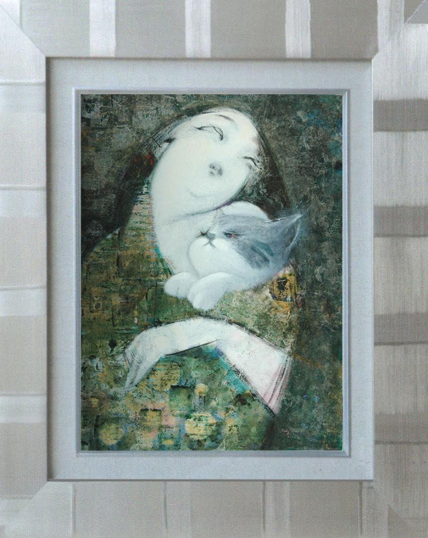 油絵 菅家令子 絵 絵画インテリア 額付(黒) uF6-070619 子猫と子犬