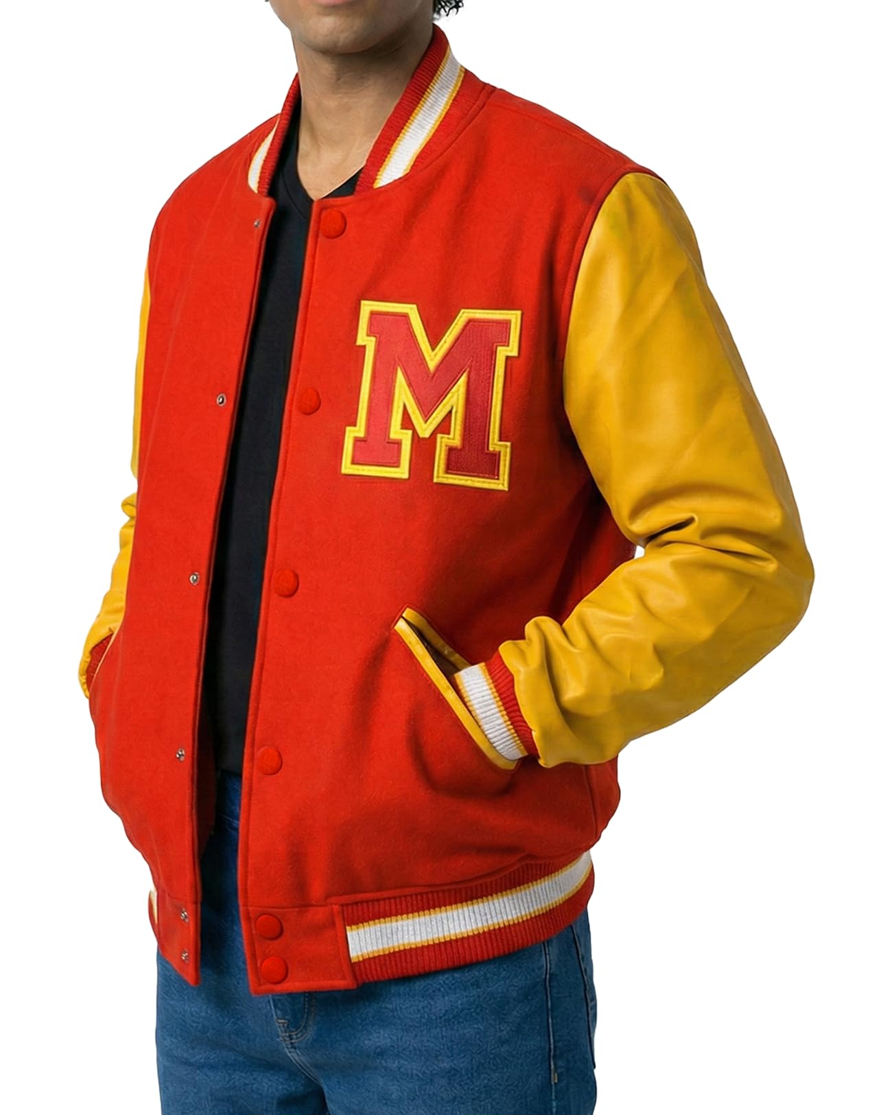 Thriller MJ Jacket - Red Body Yellow Sleeves Varsity Letterman