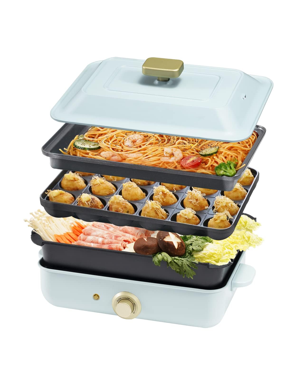 Amazon | SOLEMOOD ホットプレート 焼肉 たこ焼き 3枚タイプ 多用途