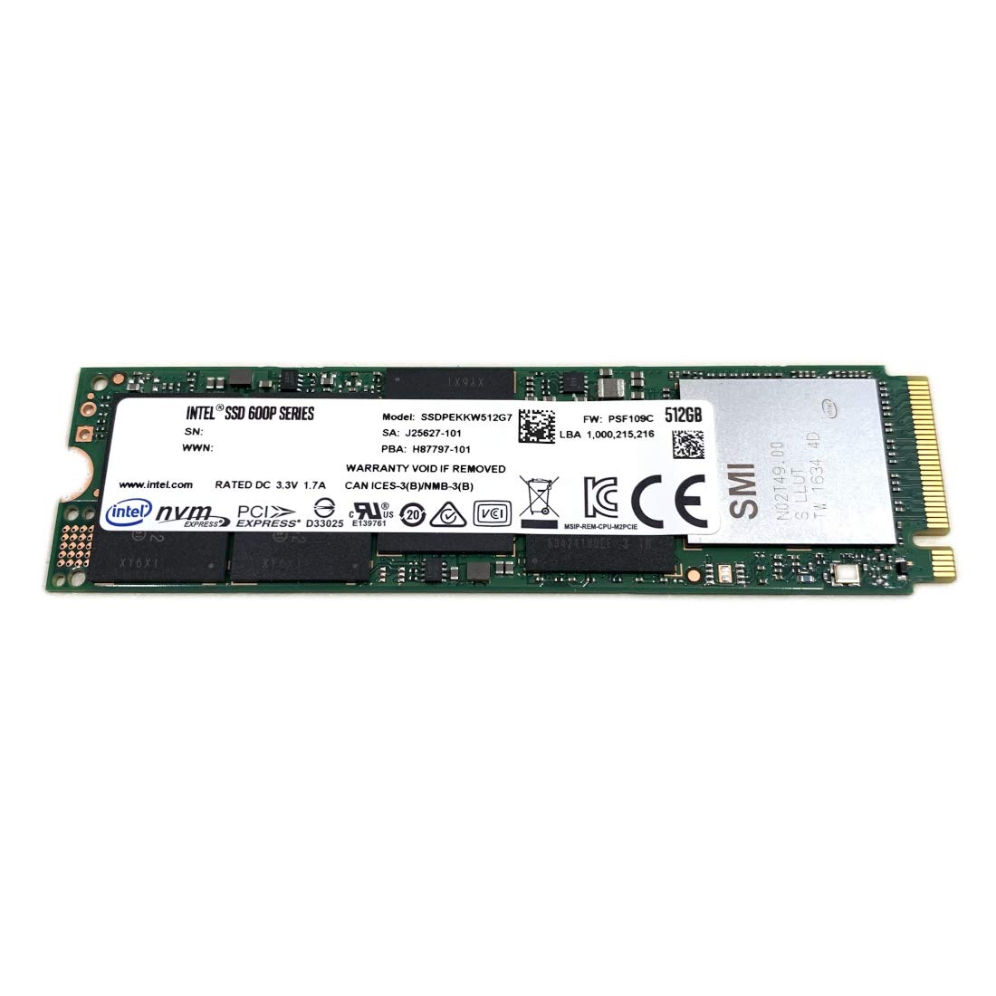 Amazon | Intel SSD 512GB TLC 600P M.2 2280 80mm NVMe PCIe Gen3 x4