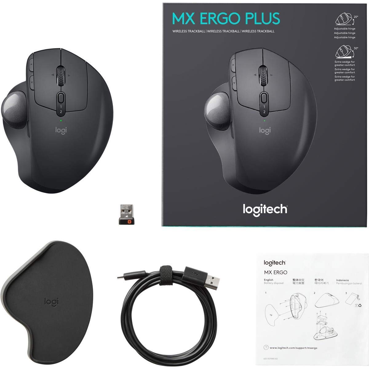 Amazon.com: Logitech MX Ergo Plus Wireless Trackball Mouse, 2048