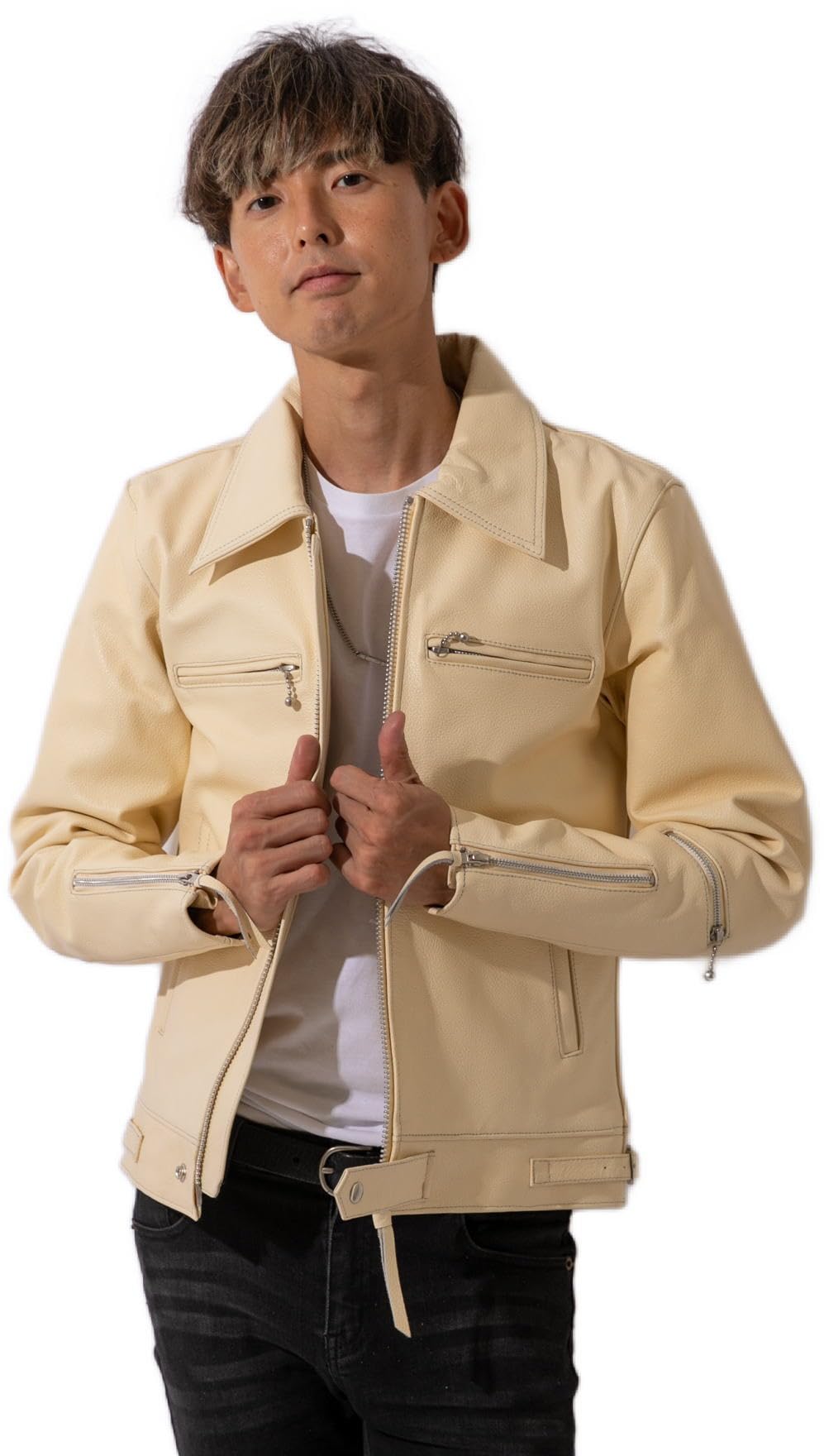 フランス ヴィンテージ バッファローレザー 襟付き シングルライダース