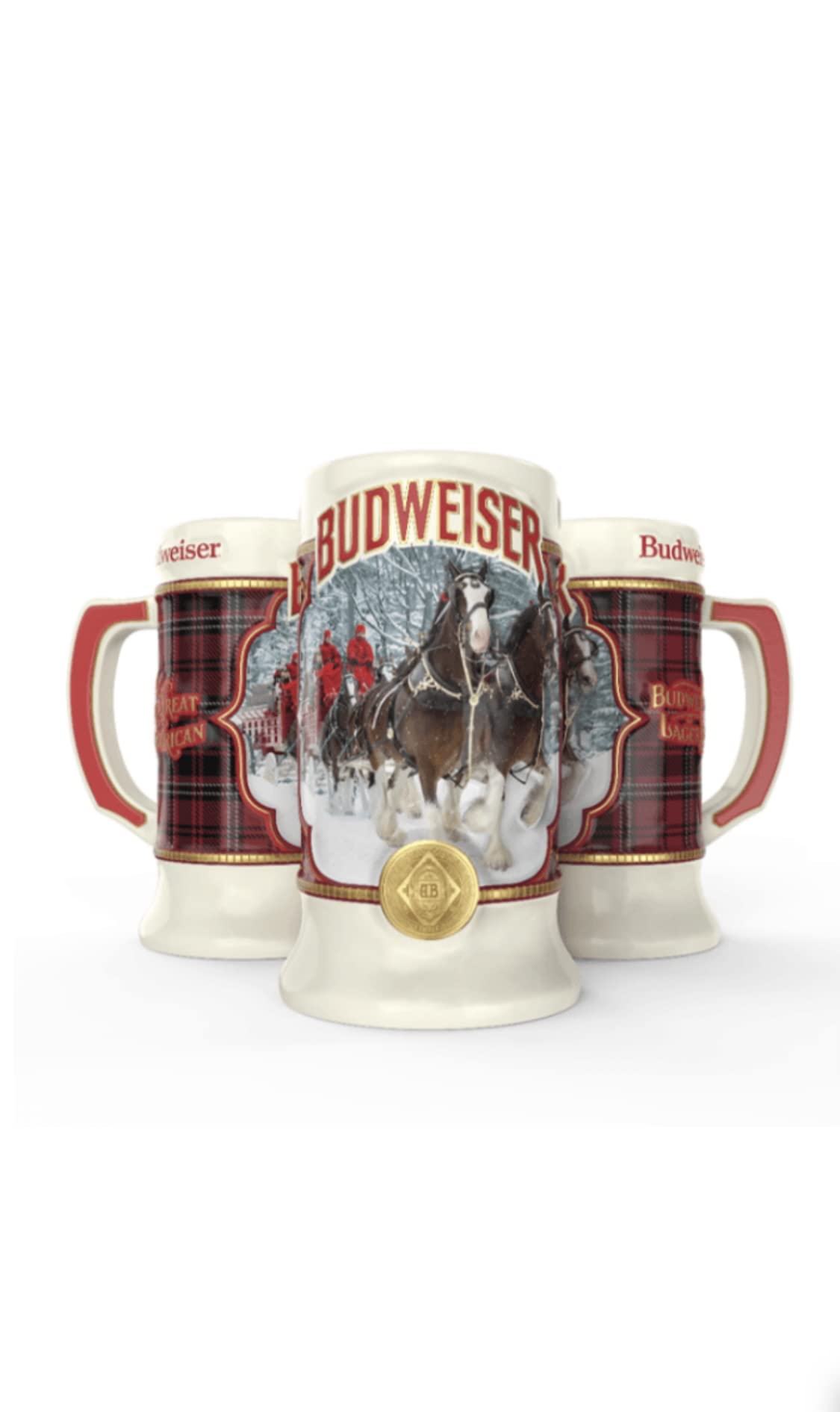 Amazon.com | 2021 Budweiser Plaid Holiday Christmas Stein,Red