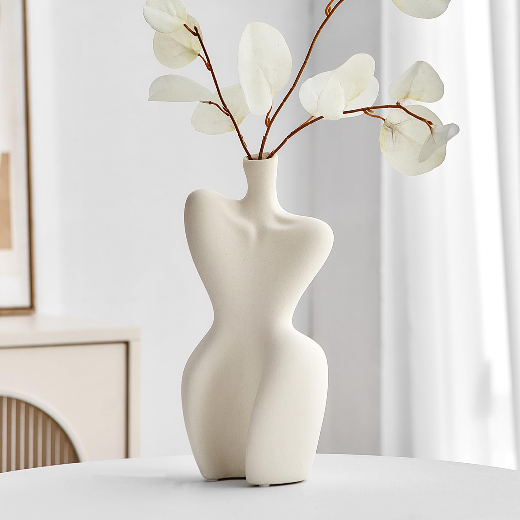 Amazon.co.jp: AWMR ホワイトマットボディ花瓶: セラミック花瓶 抽象的