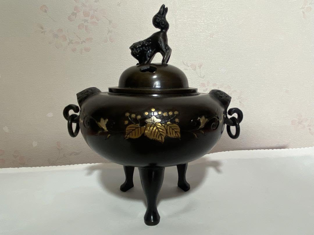 Amazon｜獅子飾り 自在遊環 三足香炉 高岡銅器 銅製 唐金 香道具 置物