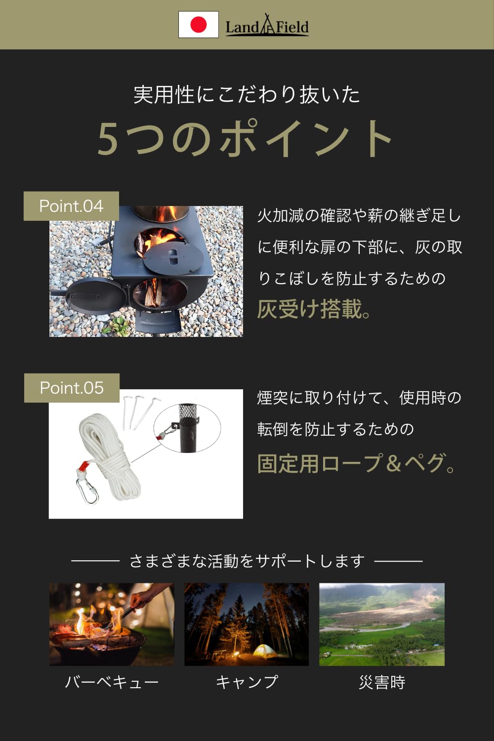 Amazon.co.jp: LandField 薪ストーブ 折り畳み 煙突 収納バッグ付