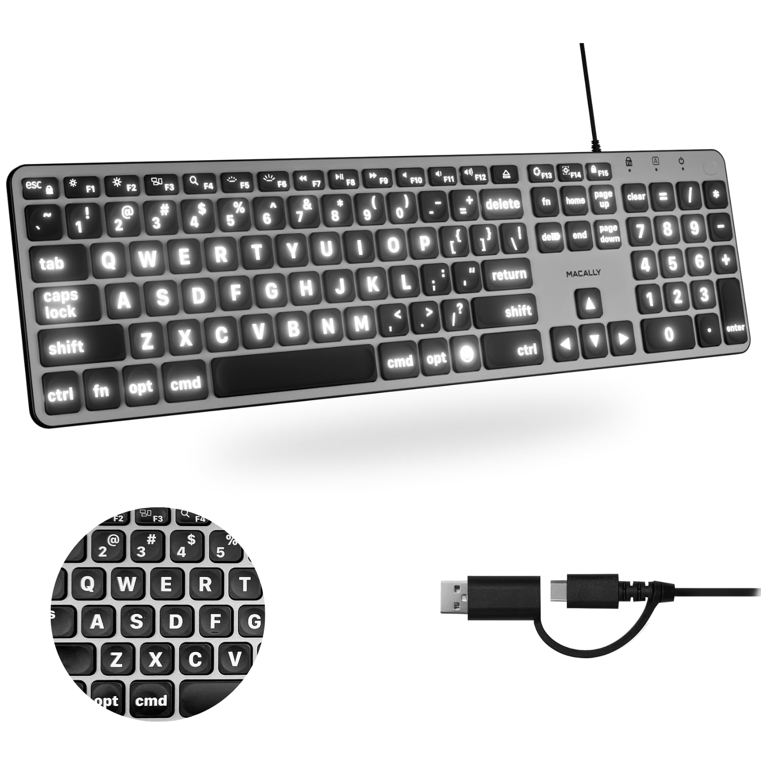 Amazon.com: Macally Wired Keyboard for Mac (USB C + A) - Large