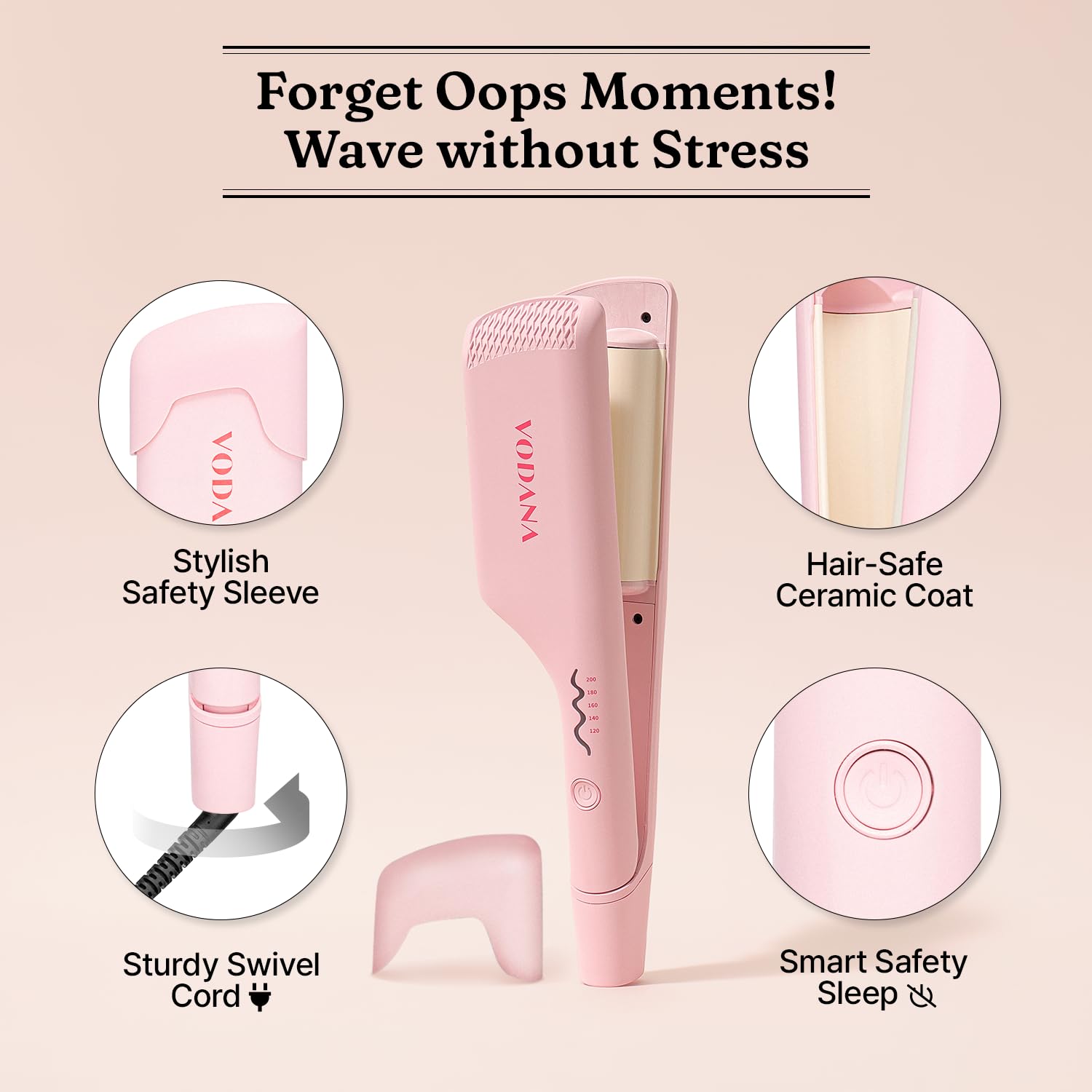 Amazon | VODANA トリプルフローアイロン (32mm, Pink vanilla) 安全な